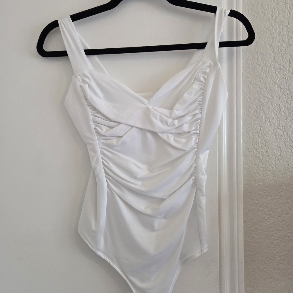 Abercrombie & Fitch White Ruched Shapewear Bodysuit